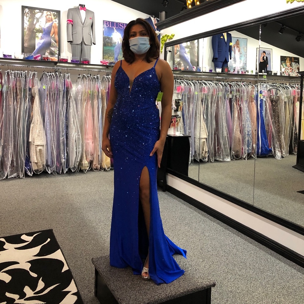 Royal Blue Evening Gown Prom Dress With Train and Bustle